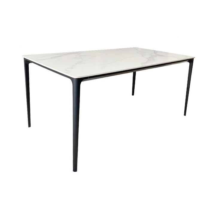 Modern Style Traditional Height Dining Set with White Fixed Table and 4 Black Legs Base