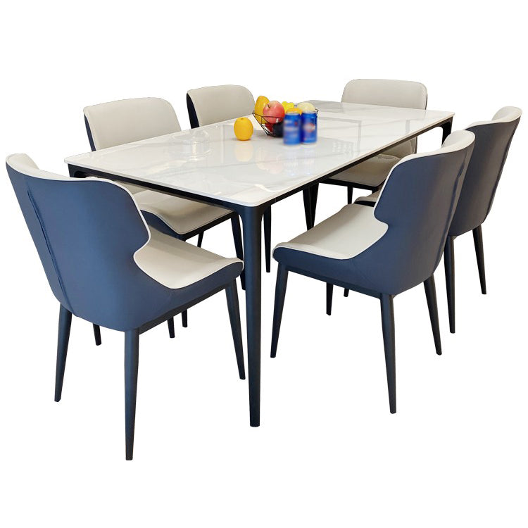 Modern Style Traditional Height Dining Set with White Fixed Table and 4 Black Legs Base