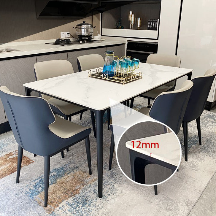 Modern Style Traditional Height Dining Set with White Fixed Table and 4 Black Legs Base