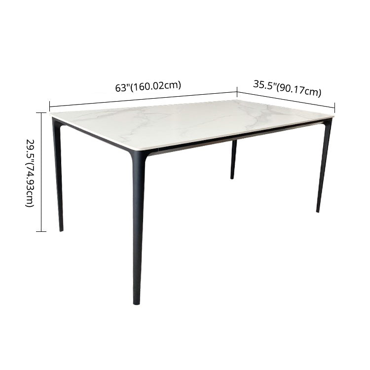 Modern Style Traditional Height Dining Set with White Fixed Table and 4 Black Legs Base