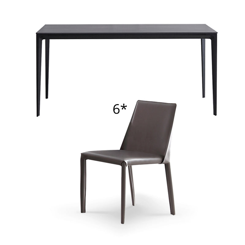 Modern Style Traditional Height Dining Set with Fixed Rectangle Shape Table and 4 Black Legs Base