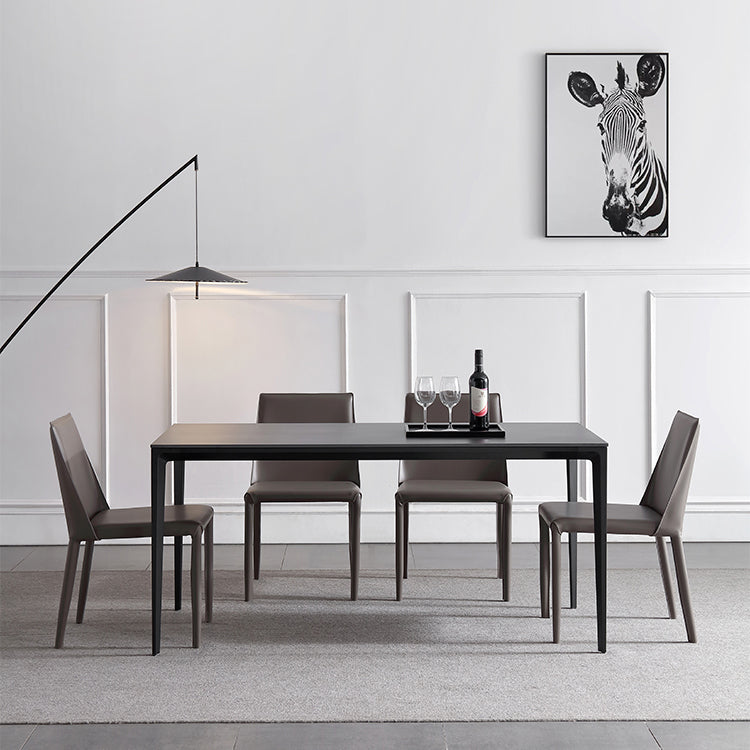 Modern Style Traditional Height Dining Set with Fixed Rectangle Shape Table and 4 Black Legs Base
