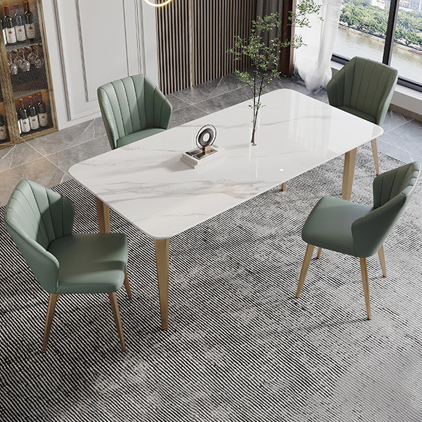 Modern Style Traditional Height Dining Set with Fixed Rectangle Shape Table and 4 Gold Legs Base