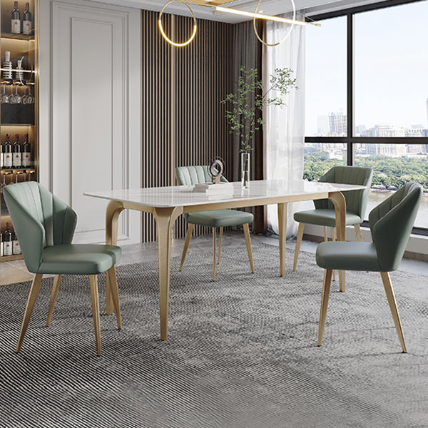 Modern Style Traditional Height Dining Set with Fixed Rectangle Shape Table and 4 Gold Legs Base