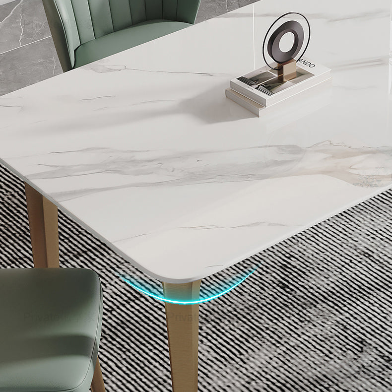 Modern Style Traditional Height Dining Set with Fixed Rectangle Shape Table and 4 Gold Legs Base