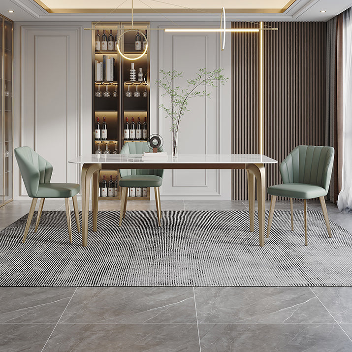 Modern Style Traditional Height Dining Set with Fixed Rectangle Shape Table and 4 Gold Legs Base