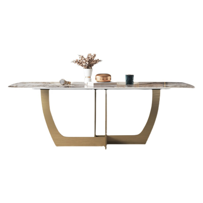 Minimalist Style Sintered Stone Dining Table with Rectangle Shape Fixed Table and Trestle Base