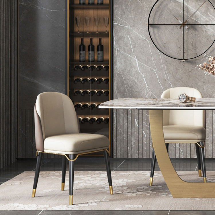 Minimalist Style Sintered Stone Dining Table with Rectangle Shape Fixed Table and Trestle Base