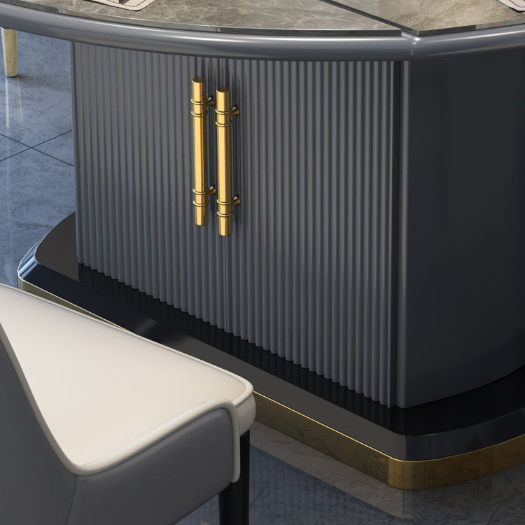 Contemporary Style Sintered Stone Dining Table with Self-Storing Leaf and Pedestal Base