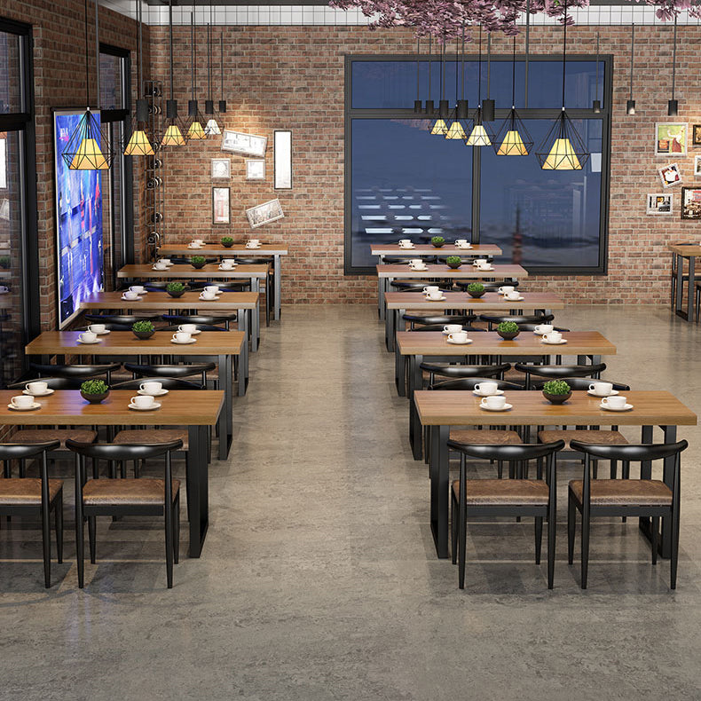 Industrial Style Solid Wood Dining Set with Traditional Height Table and Double Pedestal Base