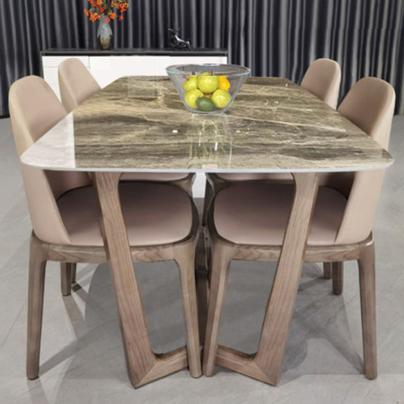 Contemporary Style Sintered Stone Dining Table with Grey Fixed Table and Trestle Base