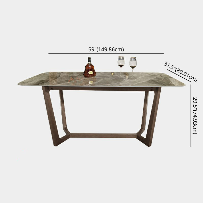 Contemporary Style Sintered Stone Dining Table with Grey Fixed Table and Trestle Base