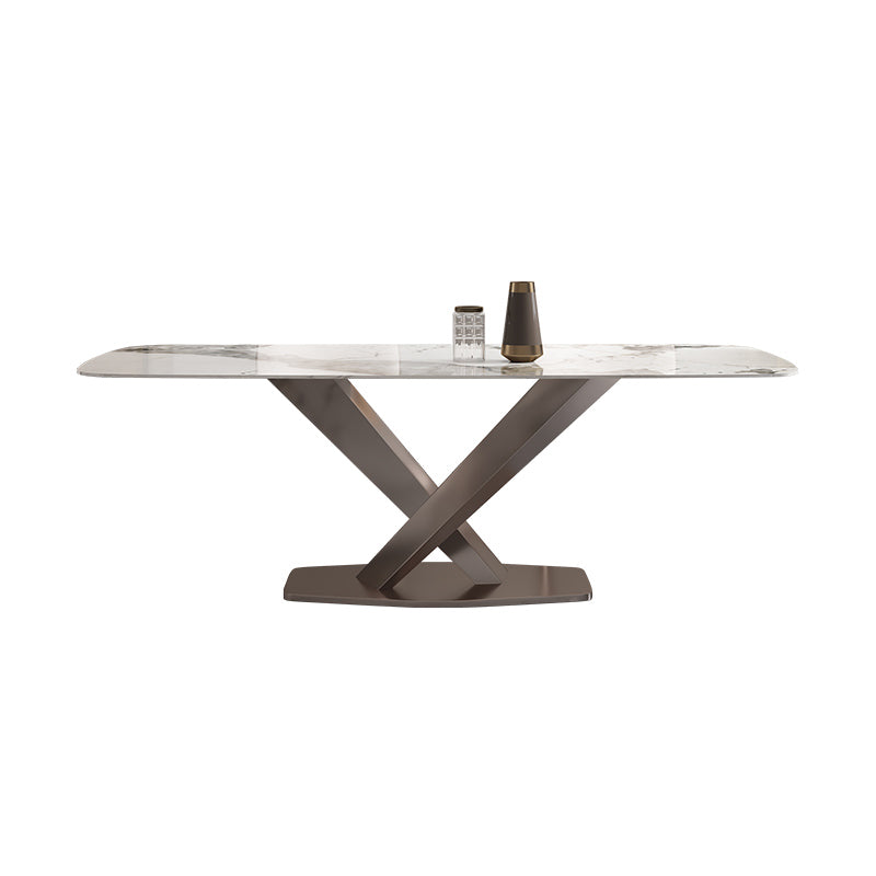 Minimalist Style Sintered Stone Dining Table with White Fixed Table and Trestle Base for Home Use
