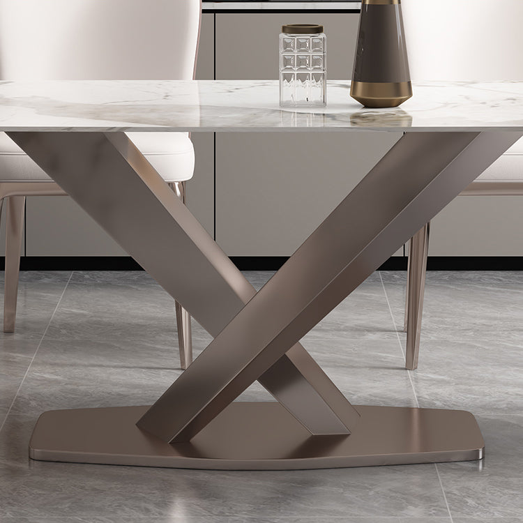 Minimalist Style Sintered Stone Dining Table with White Fixed Table and Trestle Base for Home Use