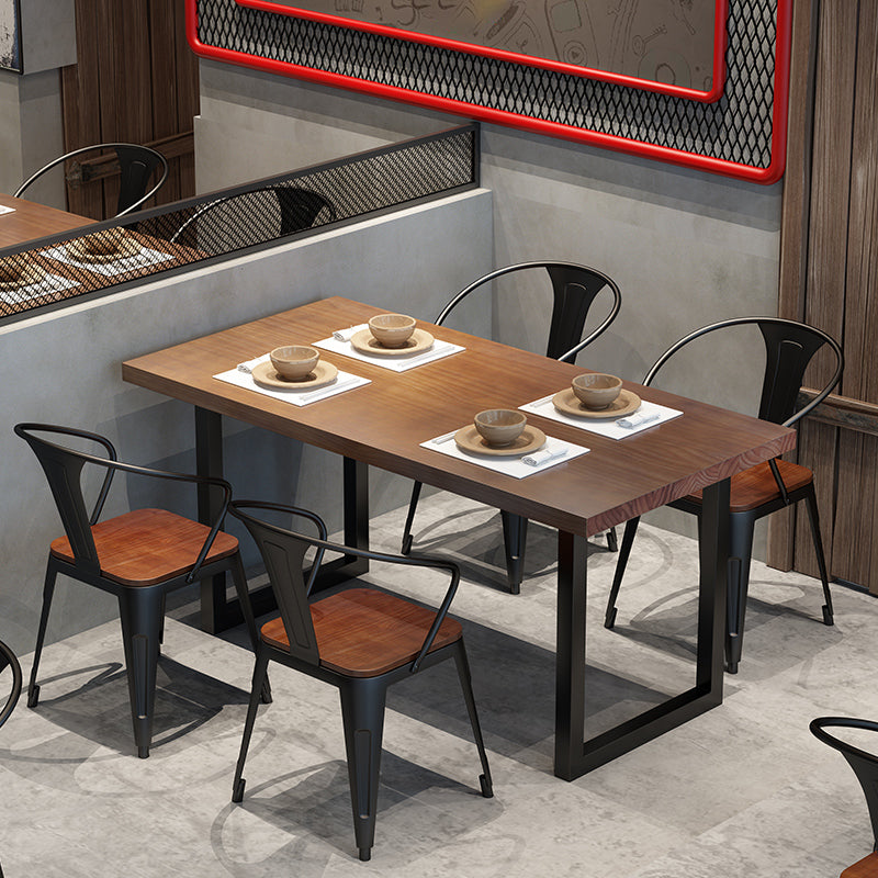 Industrial Style Solid Wood Dining Set with Fixed Table and Double Pedestal Base for Home Use