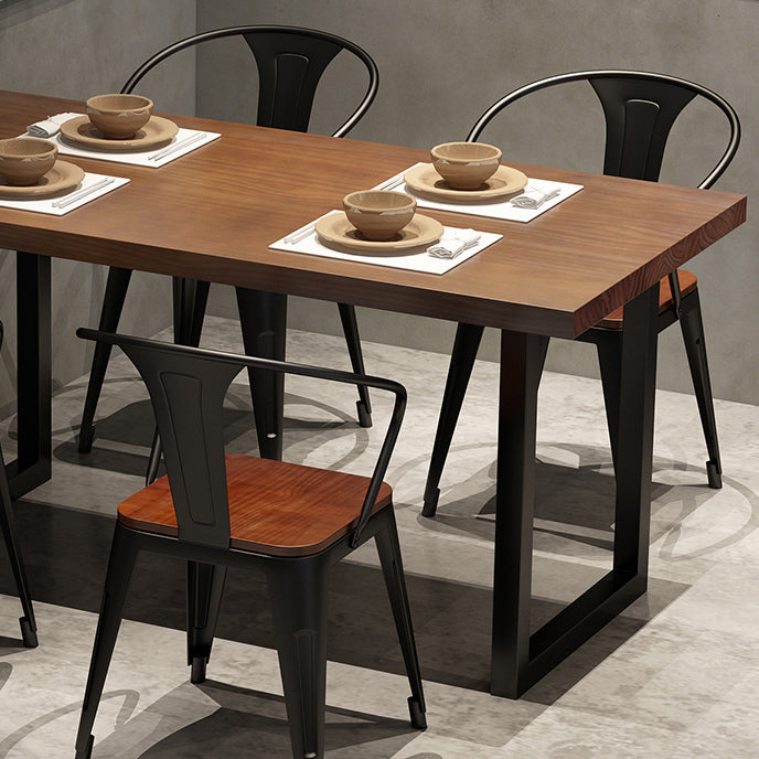 Industrial Style Solid Wood Dining Set with Fixed Table and Double Pedestal Base for Home Use
