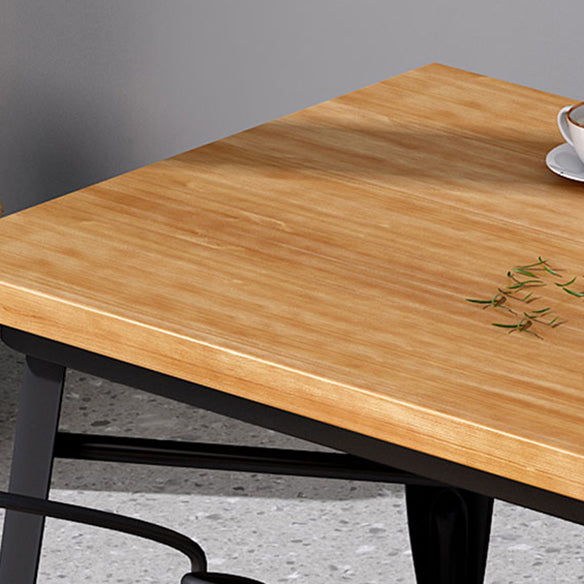 Industrial Style Solid Wood Dining Set with Fixed Table and 4 Legs Base for Home Use