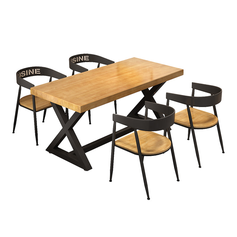 Industrial Style Solid Wood Dining Set with Traditional Height Fixed Table and Trestle Base