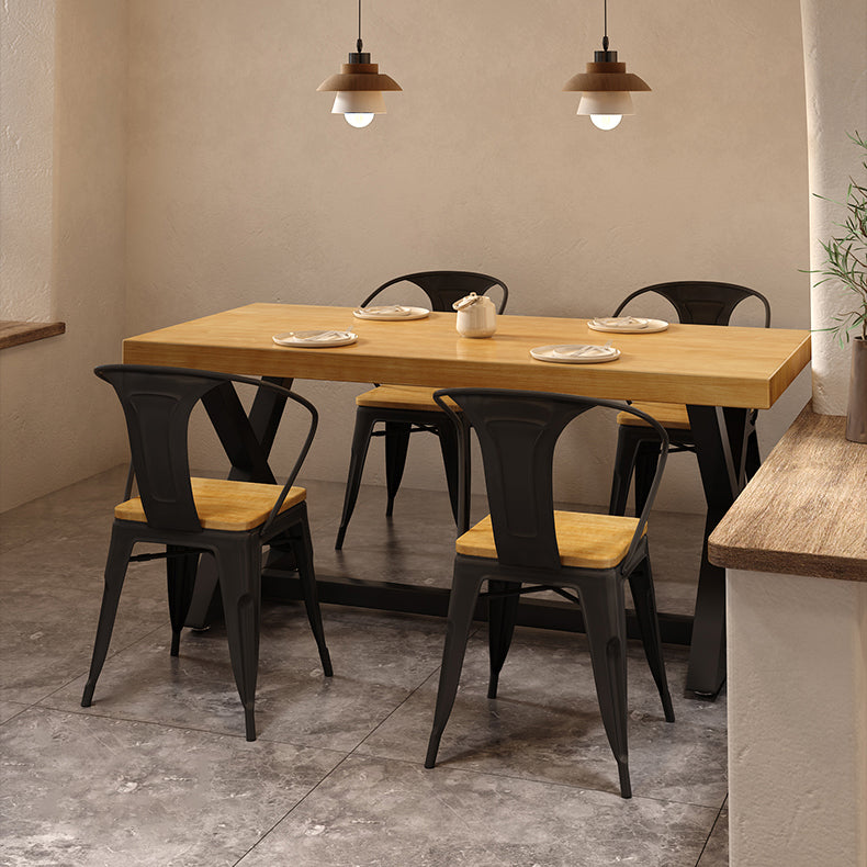 Industrial Style Solid Wood Dining Set with Traditional Height Fixed Table and Trestle Base