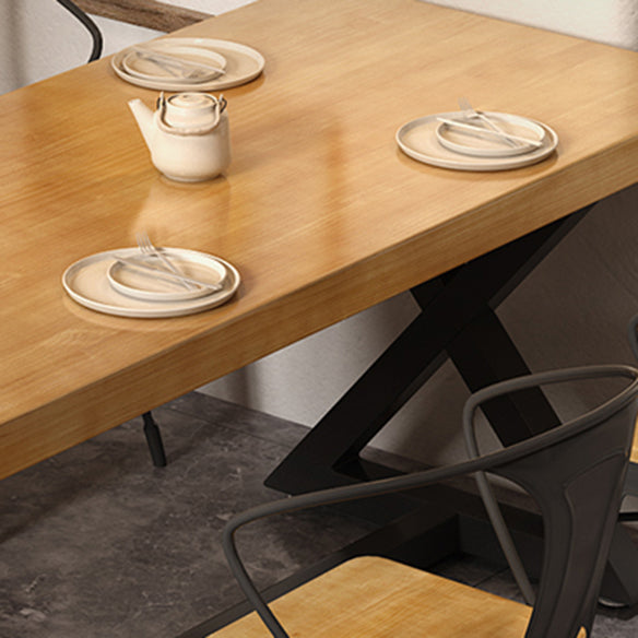 Industrial Style Solid Wood Dining Set with Traditional Height Fixed Table and Trestle Base