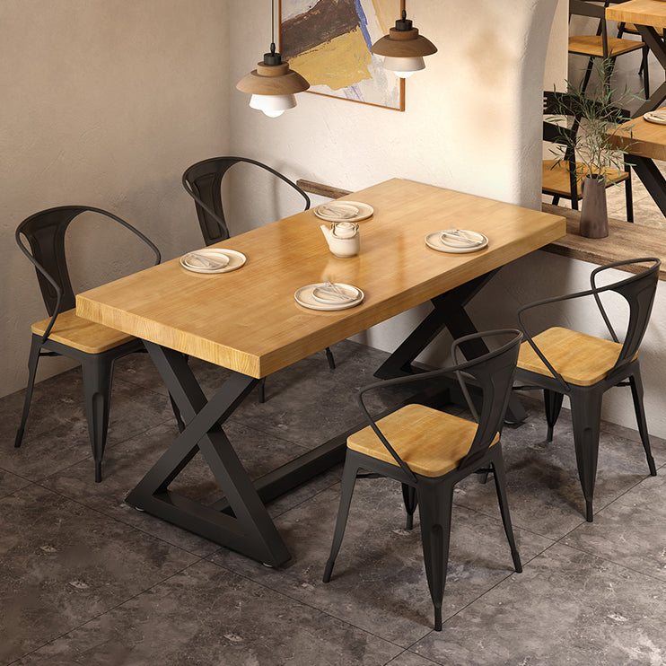 Industrial Style Solid Wood Dining Set with Traditional Height Fixed Table and Trestle Base