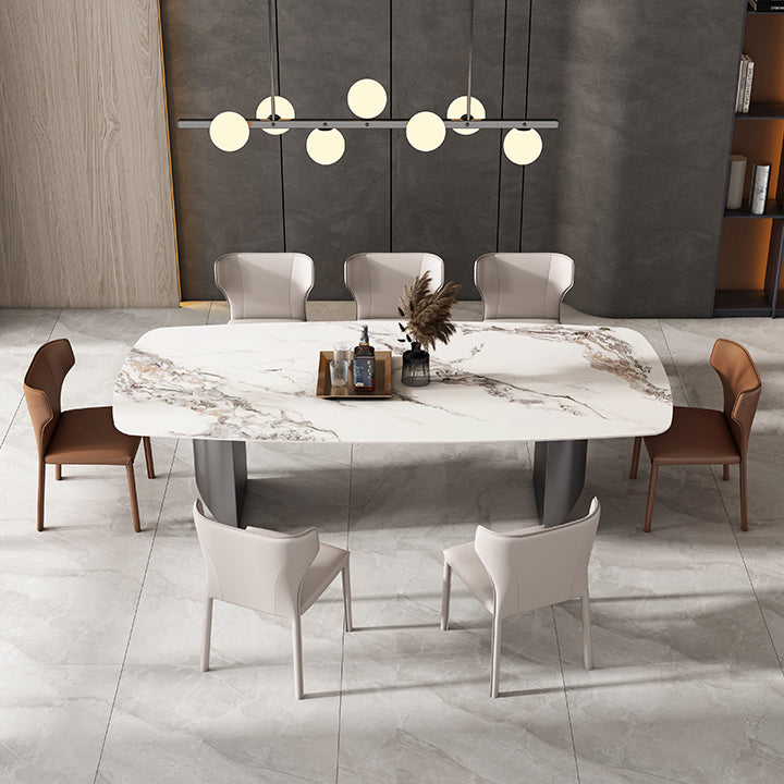 Minimalist Style Dining Table Set with Rectangle Shape Table and Upholstery Chairs