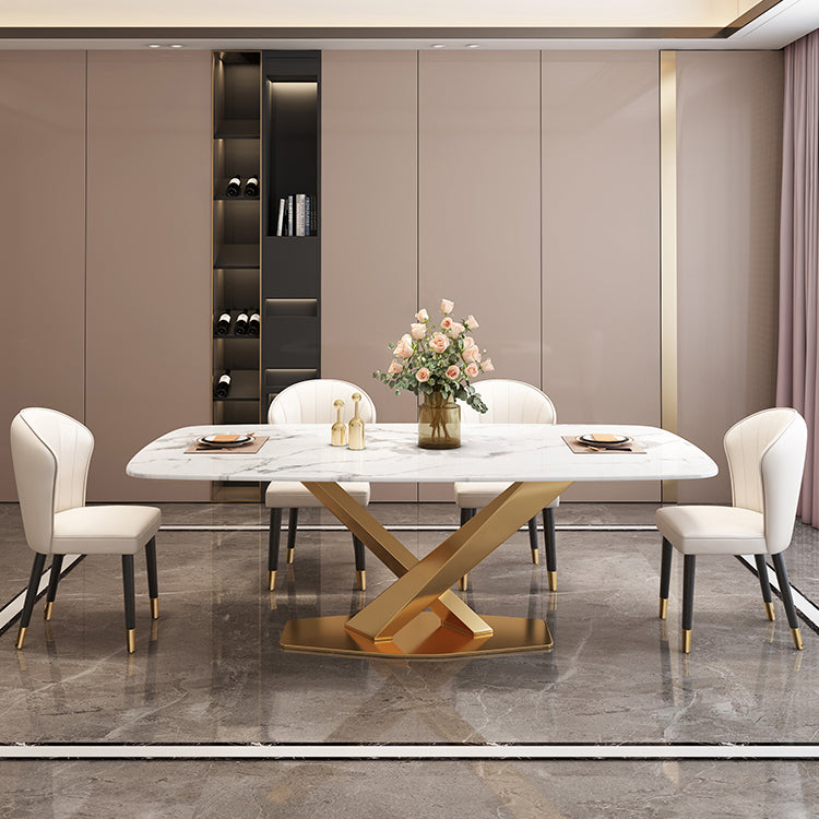 Modern Rectangle Sintered Stone Dining Table for 4/6 with Metal Base Dining Set for Restaurant