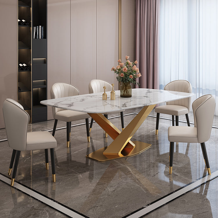 Modern Rectangle Sintered Stone Dining Table for 4/6 with Metal Base Dining Set for Restaurant
