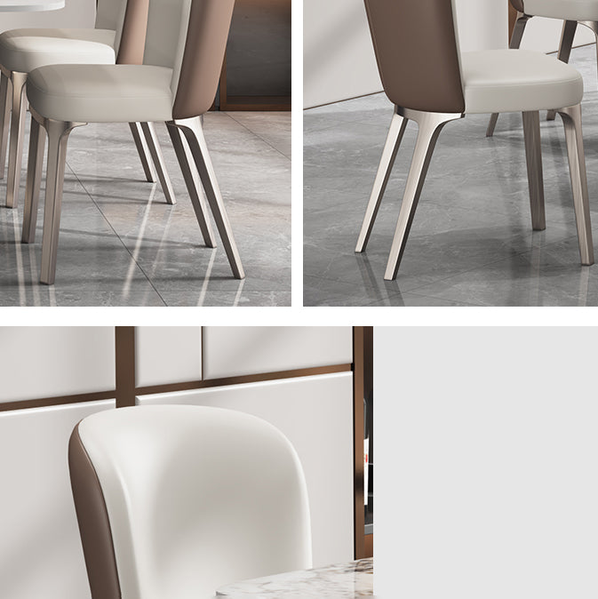 Mesa de comedor de piedra sinterizada de estilo contemporáneo con mesa fija blanca y base de caballete para uso en el hogar