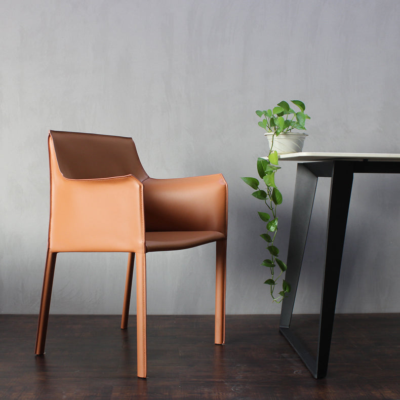 Contemporary Dining Chair 24'' Wide Arm Chair with Solid Back and 4 Metal Legs for Home Use