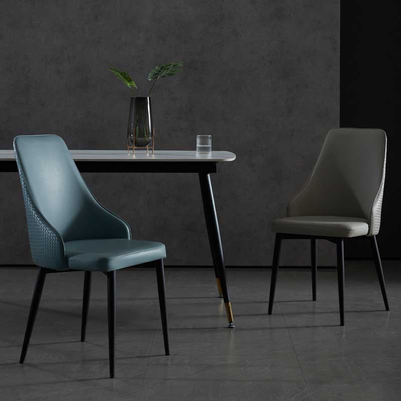 Industrial Dining Chair with 4 Black Metal Legs Solid Back Chair for Home Use