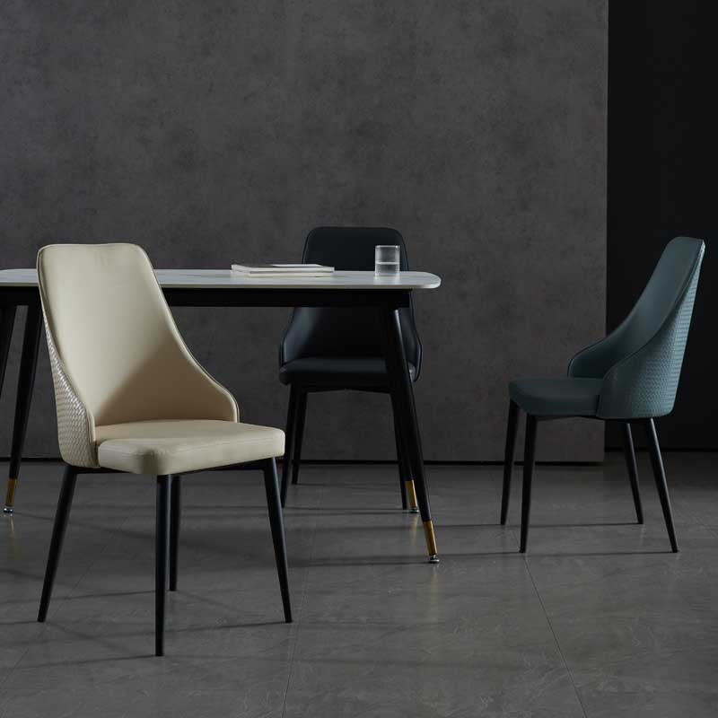Industrial Dining Chair with 4 Black Metal Legs Solid Back Chair for Home Use