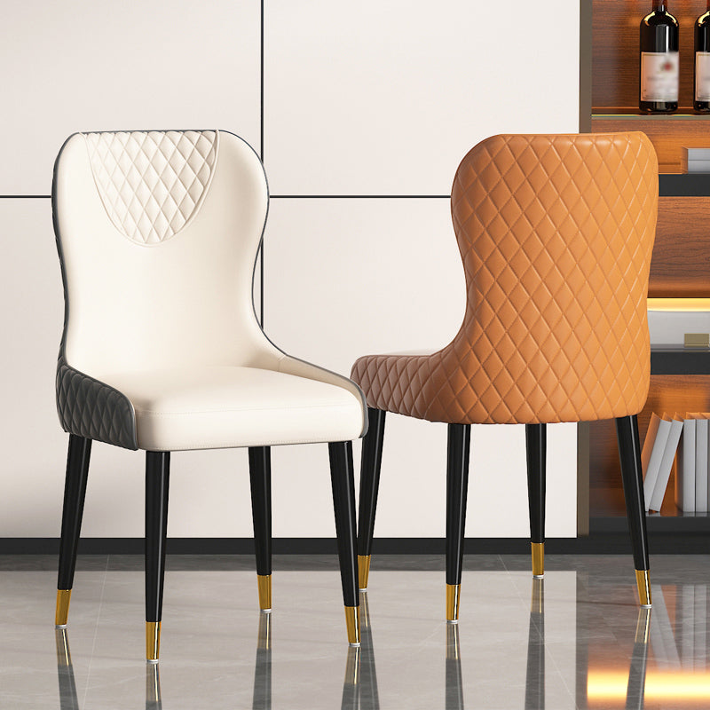 Modern Style Leather Chair Armless Parsons Chair with Wooden Legs for Kitchen