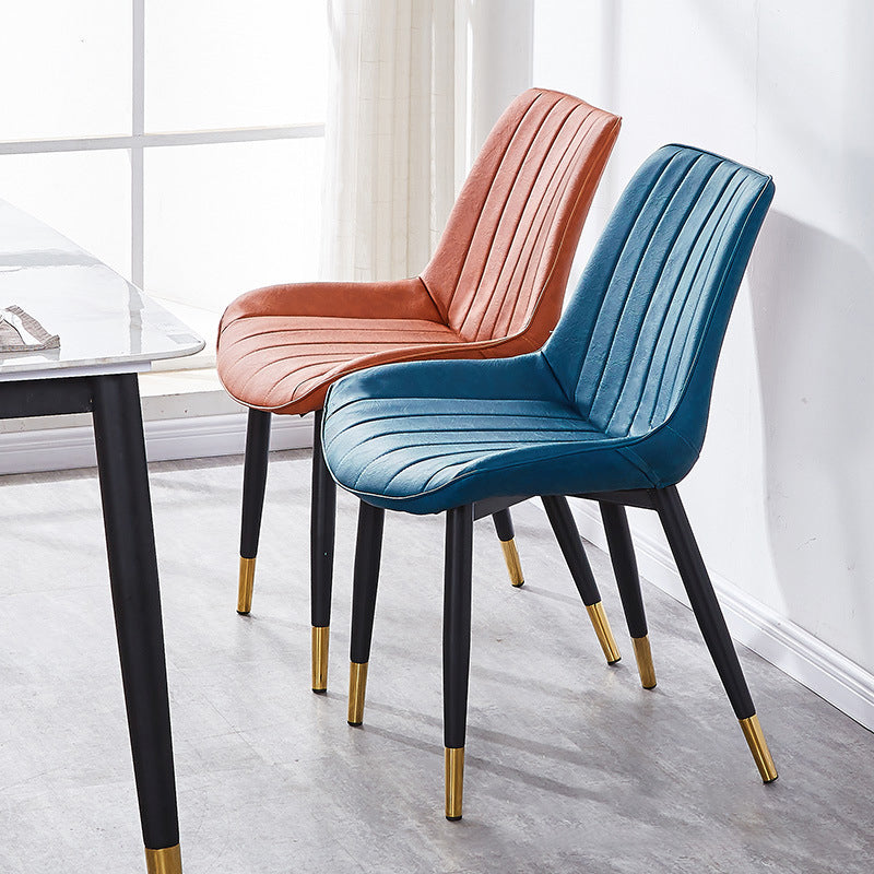Contemporary Kitchen Dining Side Chair Leather Solid Back Chairs with Metal Legs