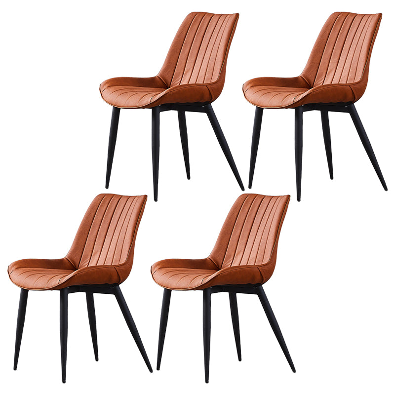 Contemporary Kitchen Dining Side Chair Leather Solid Back Chairs with Metal Legs