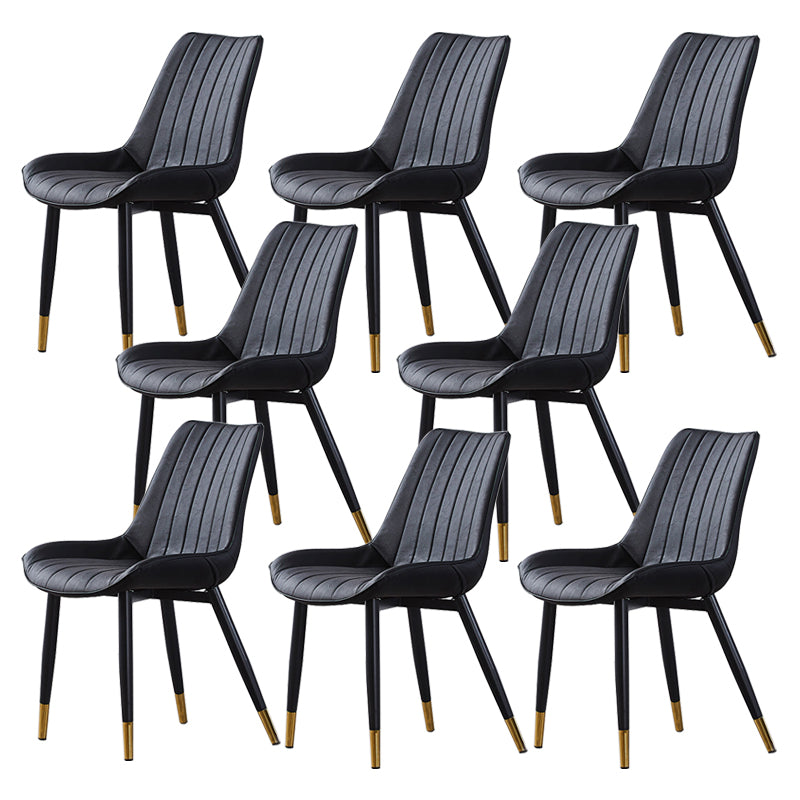 Contemporary Kitchen Dining Side Chair Leather Solid Back Chairs with Metal Legs