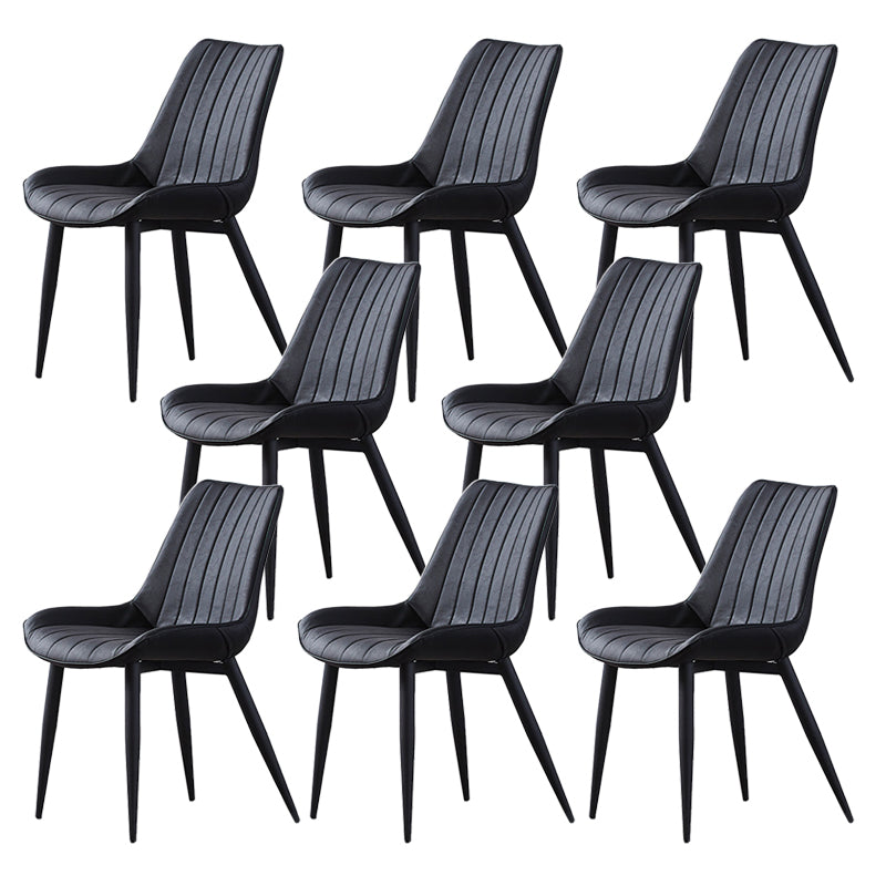 Contemporary Kitchen Dining Side Chair Leather Solid Back Chairs with Metal Legs