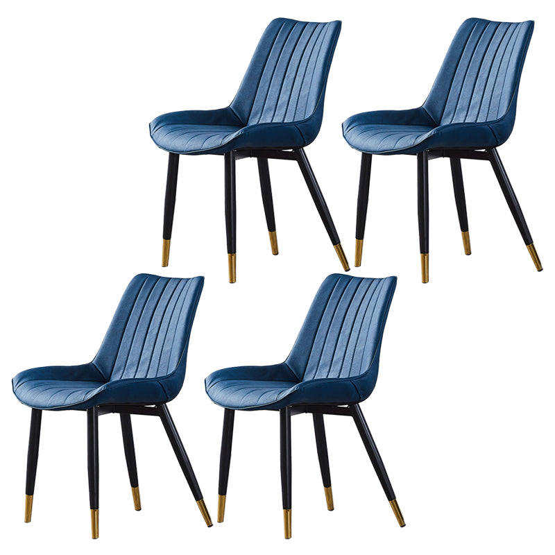 Contemporary Kitchen Dining Side Chair Leather Solid Back Chairs with Metal Legs