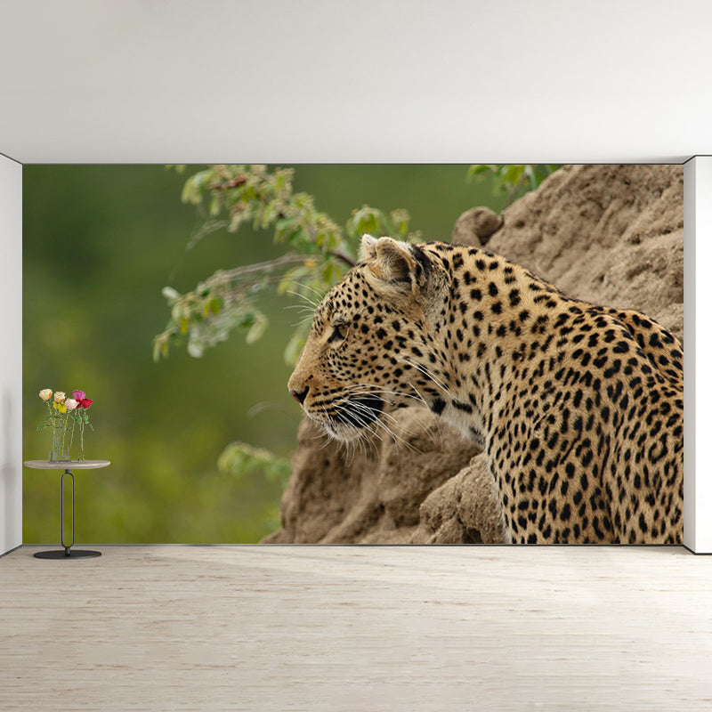 Customized Leopard Mural Stain Resistant Soft Color Wall Art for Bedroom