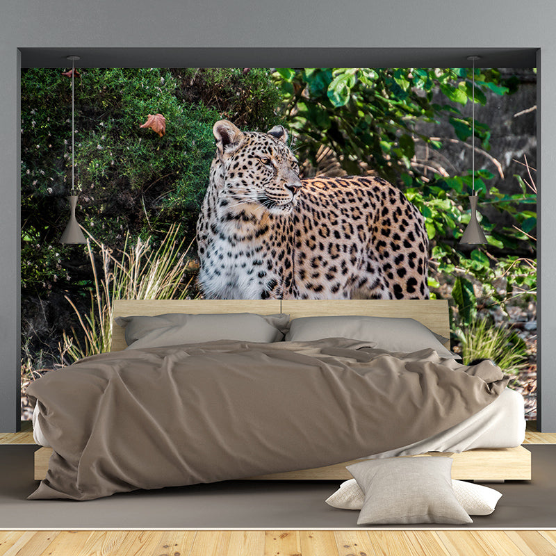 Customized Leopard Mural Stain Resistant Soft Color Wall Art for Bedroom