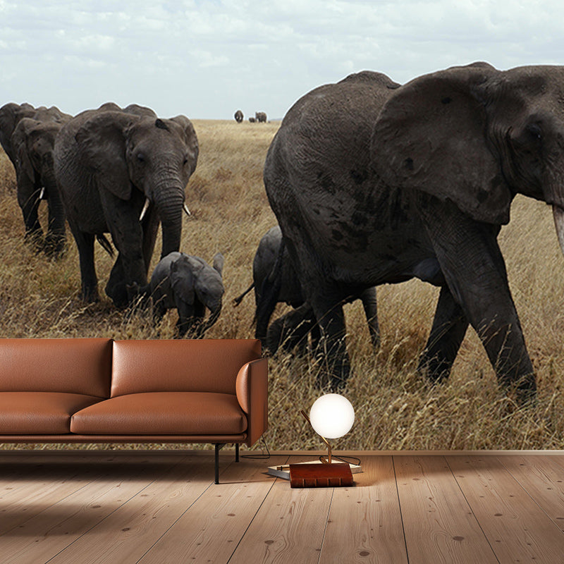 Contemporary Huge Elephant Mural Stain Resistant Wall Art for Living Room