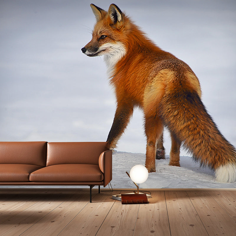 Contemporary Fox Mural Soft Color Stain Resistant Wall Art for Living Room