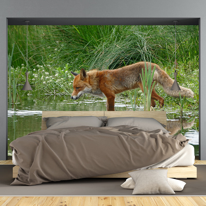 Contemporary Fox Mural Soft Color Stain Resistant Wall Art for Living Room