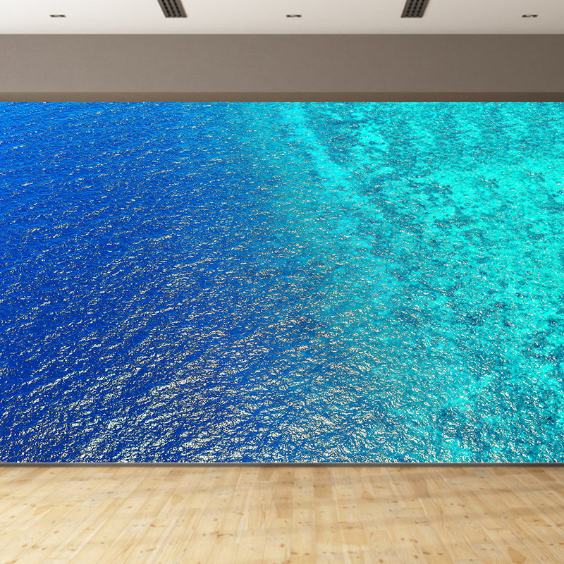 Contemporary Blue Sea Mural Soft Color Stain Resistant Wall Art for Living Room
