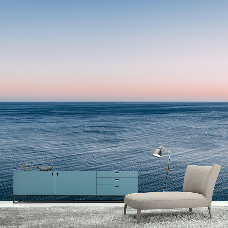 Customized Blue Sea Mural Stain Resistant Soft Color Wall Art for Bathroom