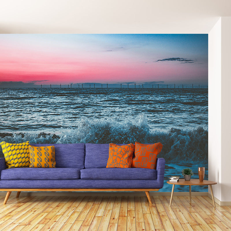 Contemporary Sea Mural Soft Color Stain Resistant Wall Art for Living Room