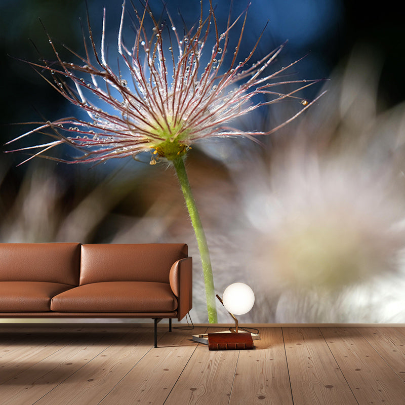Pulsatilla Flower Wall Decor Mural Moisture Resistant Living Room Wall Covering