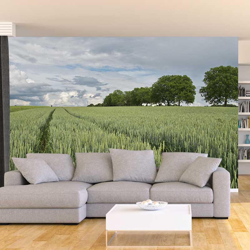 Customized Green Wheat Ears Mural Stain Resistant Wall Art for Dining Room