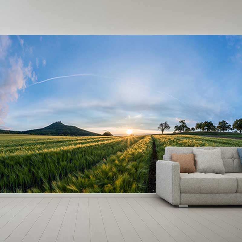 Customized Green Wheat Ears Mural Stain Resistant Wall Art for Dining Room