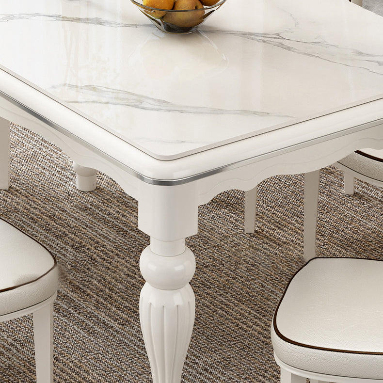 Contemporary Sintered Stone Kitchen Dining Set White Standard Dining Set with 4 Legs Base